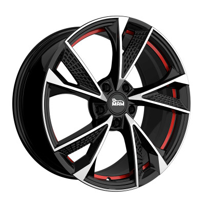 MAM RS6 7×16″ · 5×100 · ET38 · CB63,4 BLACK FRONT POLISH RED INSIDE