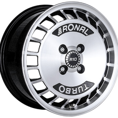 Ronal R10 TURBO 7×15″ · 4×100 · ET28 · CB68 Gloss Black / Polished